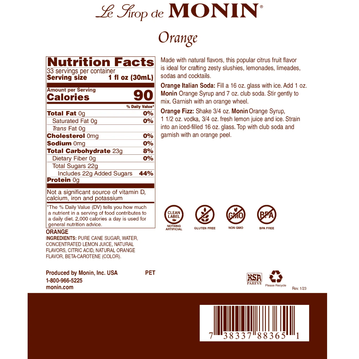 Monin Orange Syrup — Glass - Image 2