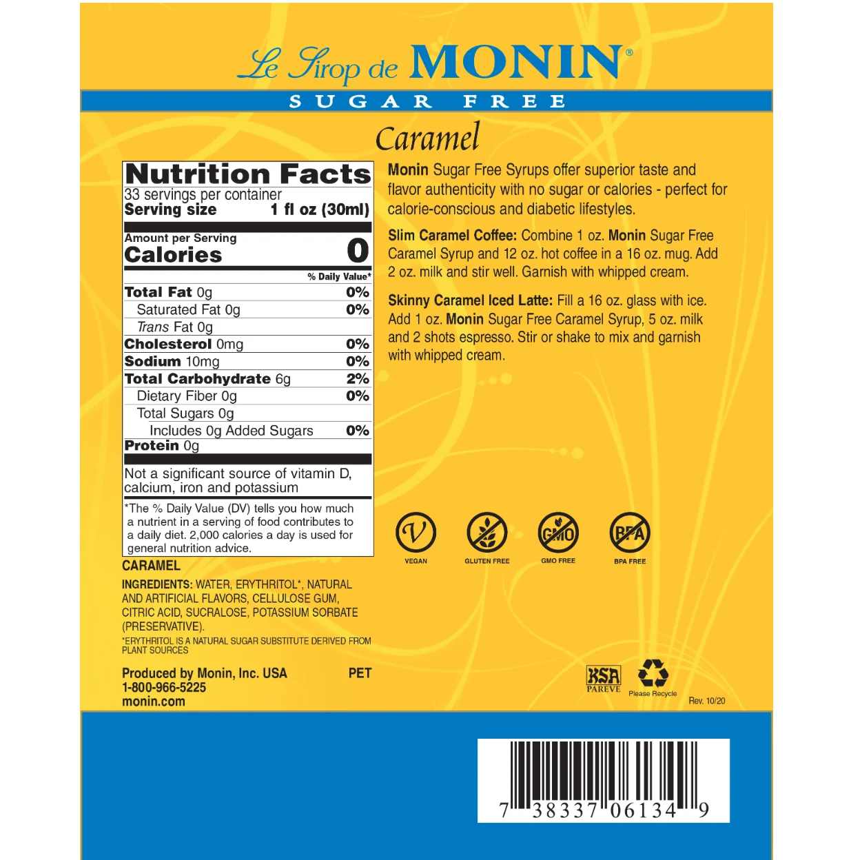 Monin Caramel Sugar Free Syrup — Cream - Image 2