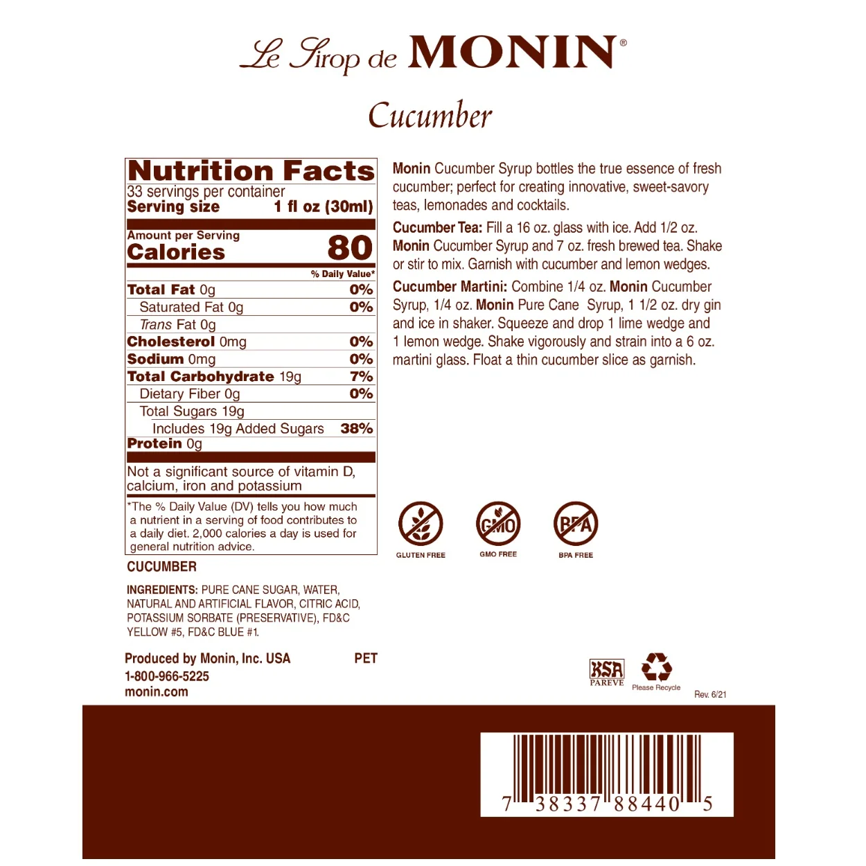 Monin Cucumber Syrup — Tea - Image 2