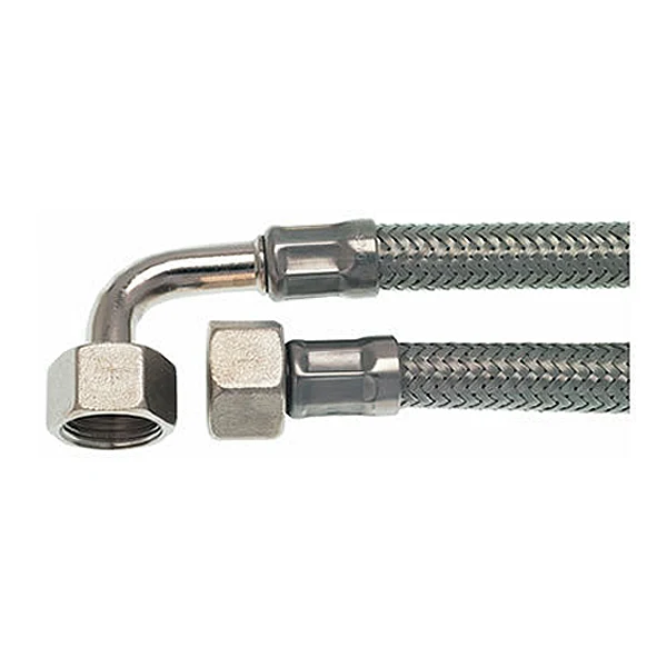 3/8" F X 3/8" F BSP Stainless Steel Flex Hose with Elbow - 0.5m (19.5") — Bar
